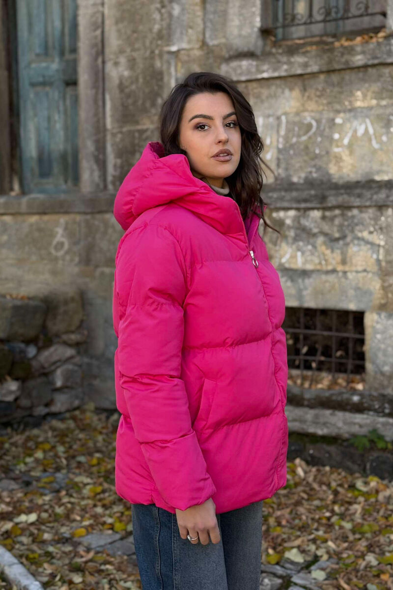 HOODED ONE COLOR WOMEN PUFFER JACKET PINK/ROZE - 5