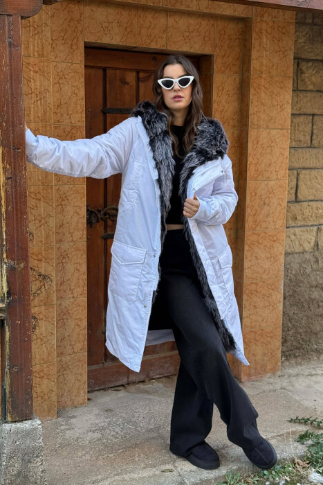 HOODED ONE COLOR WOMEN PUFFER JACKET WHITE-E BARDHE - 1