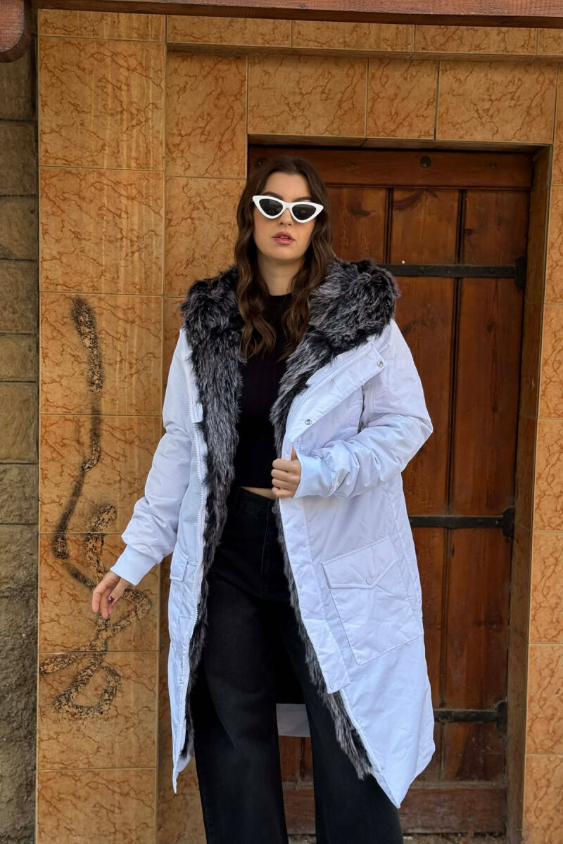 HOODED ONE COLOR WOMEN PUFFER JACKET WHITE-E BARDHE - 3