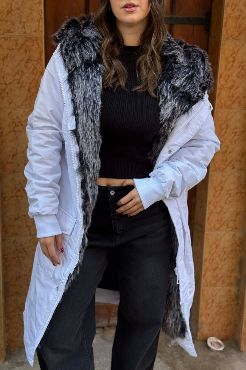 HOODED ONE COLOR WOMEN PUFFER JACKET WHITE-E BARDHE - 4