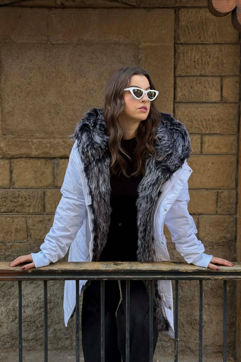 HOODED ONE COLOR WOMEN PUFFER JACKET WHITE-E BARDHE - 5