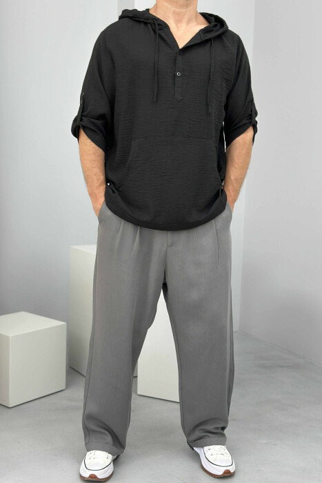 HOODED SIMPLE MEN T-SHIRT BLACK/ E ZEZE - 1