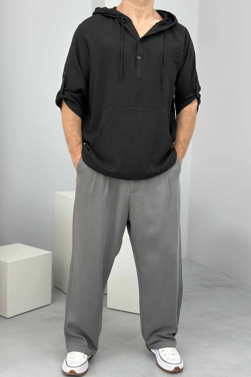 HOODED SIMPLE MEN T-SHIRT BLACK/ E ZEZE - 1