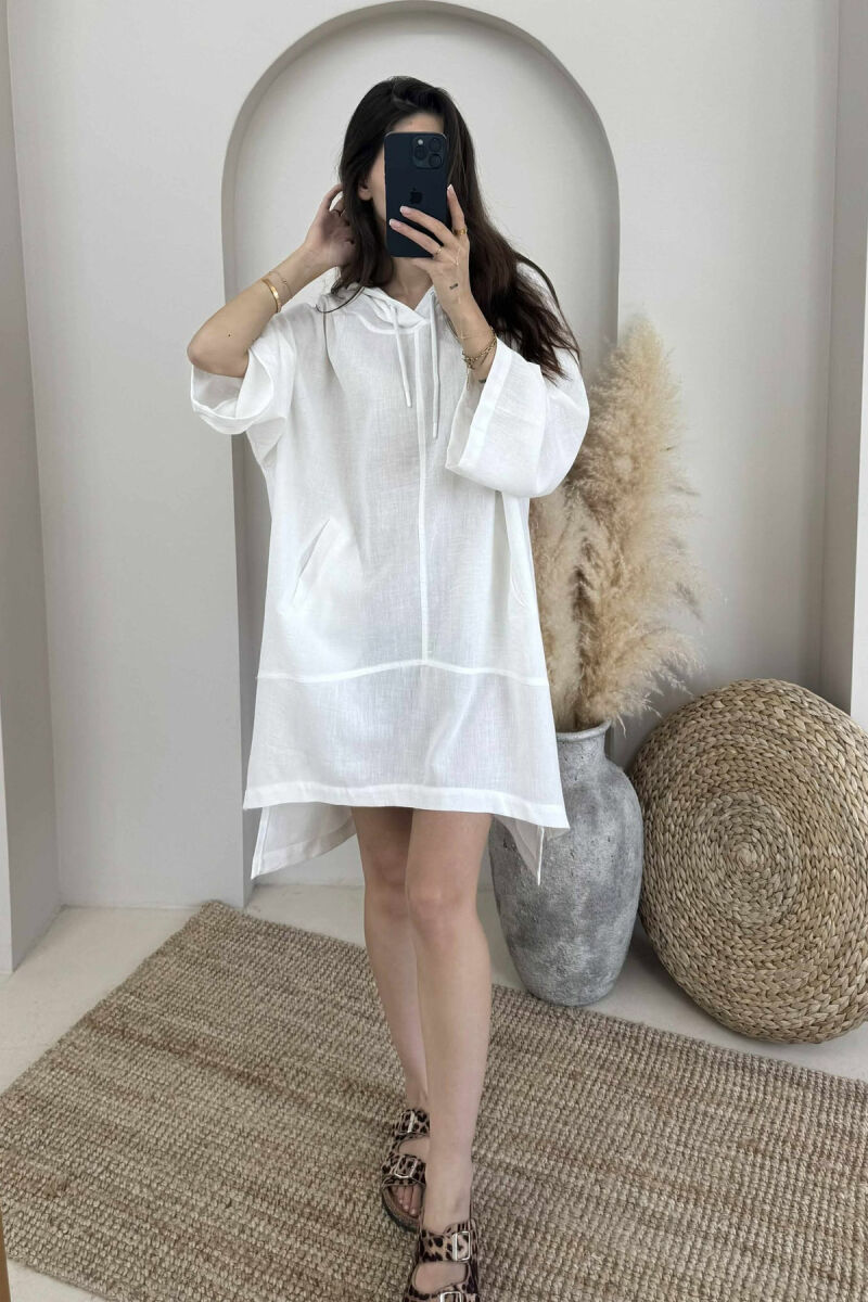 HOODED SIMPLE WOMEN DRESS WHITE-E BARDHE - 2