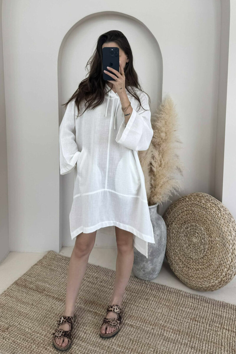 HOODED SIMPLE WOMEN DRESS WHITE-E BARDHE - 3