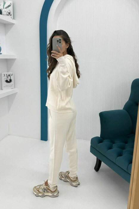 HOODED SIMPLE WOMEN KNIT SET CREAM/KREM - 3