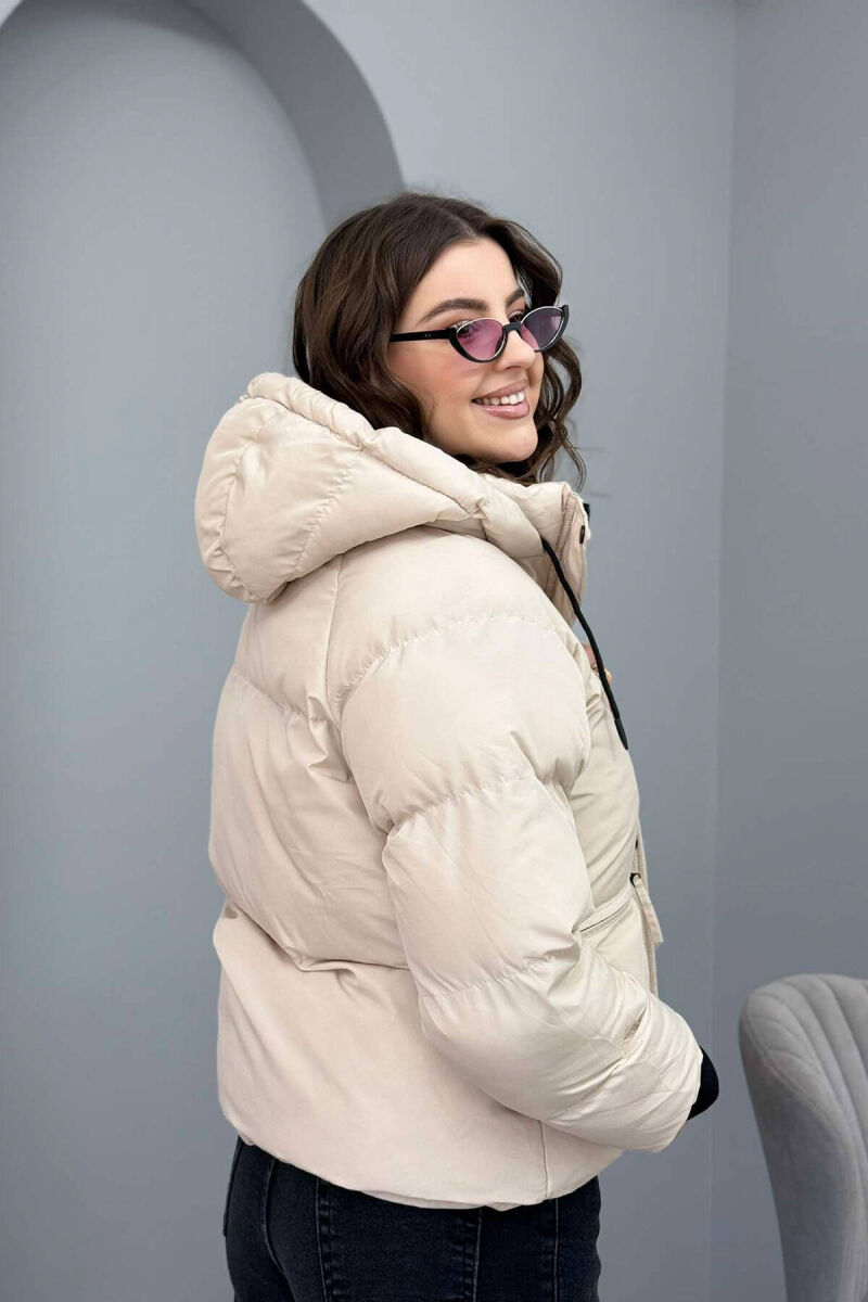 HOODED SIMPLE WOMEN PUFFER JACKET IN CREAM COLOR - 4