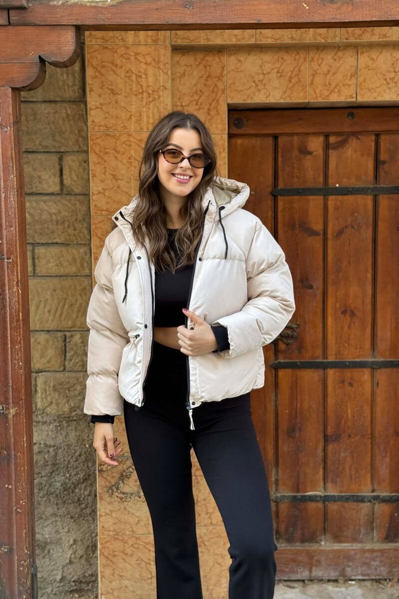 HOOD SIMPLE WOMEN PUFFER JACKET CREAM/KREM - 1