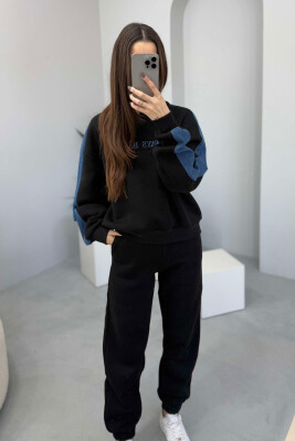 HOODED SWEATSHIRT+JOGGERS FLUFFY WOMEN SET BLACK/ E ZEZE 