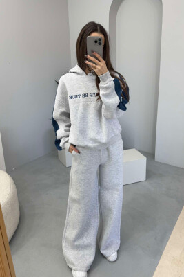 HOODED SWEATSHIRT+SWEATPANTS FLUFFY WOMEN SET LIGHT GREY/GZ 