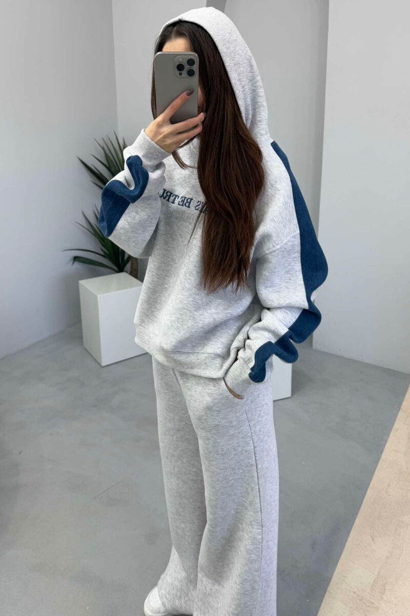 HOODED SWEATSHIRT+SWEATPANTS FLUFFY WOMEN SET LIGHT GREY/GZ - 2