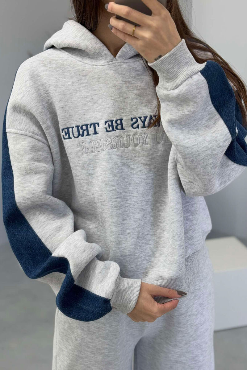 HOODED SWEATSHIRT+SWEATPANTS FLUFFY WOMEN SET LIGHT GREY/GZ - 6