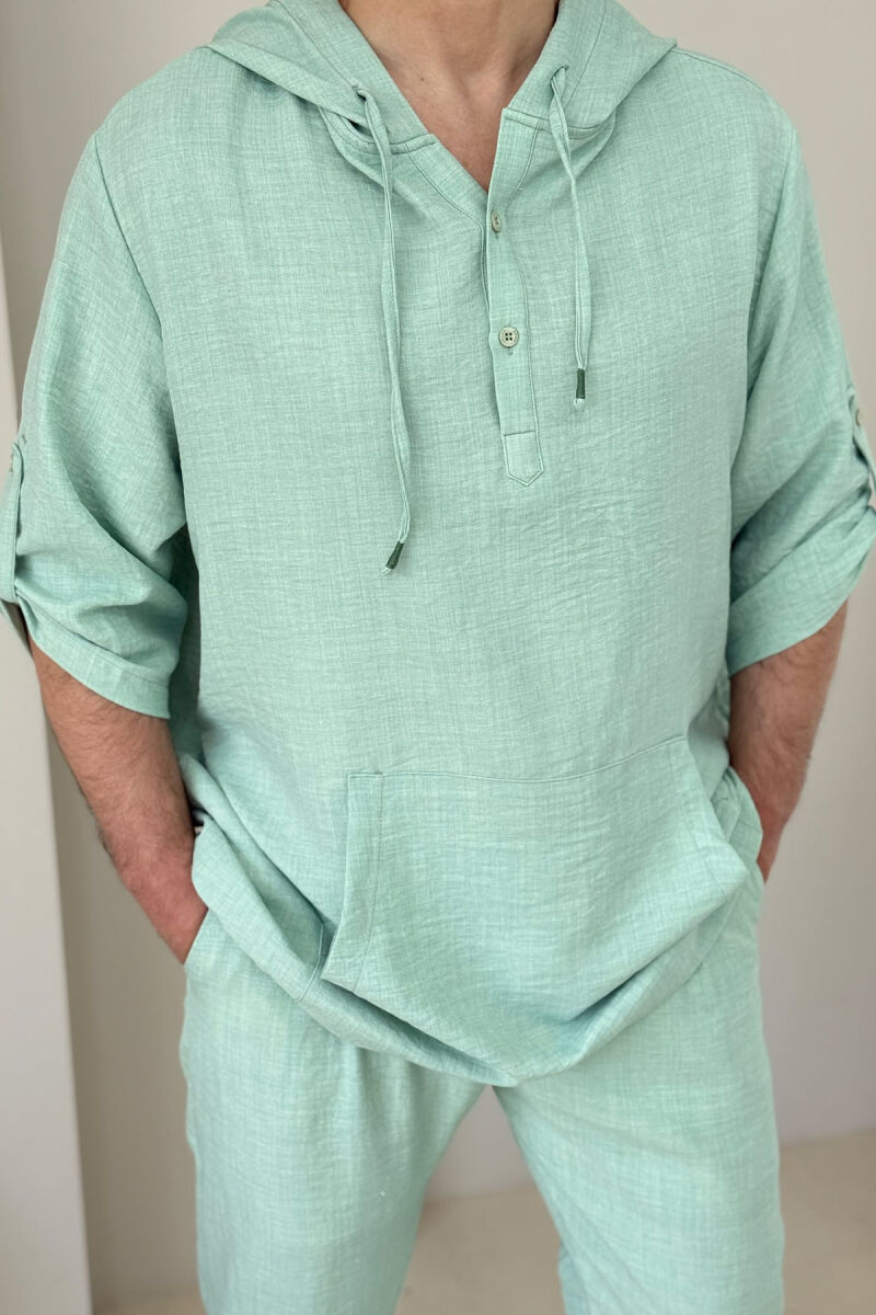 HOODED T-SHIRT+PANTS ONE COLOR MEN SET MINT/MENTE - 2