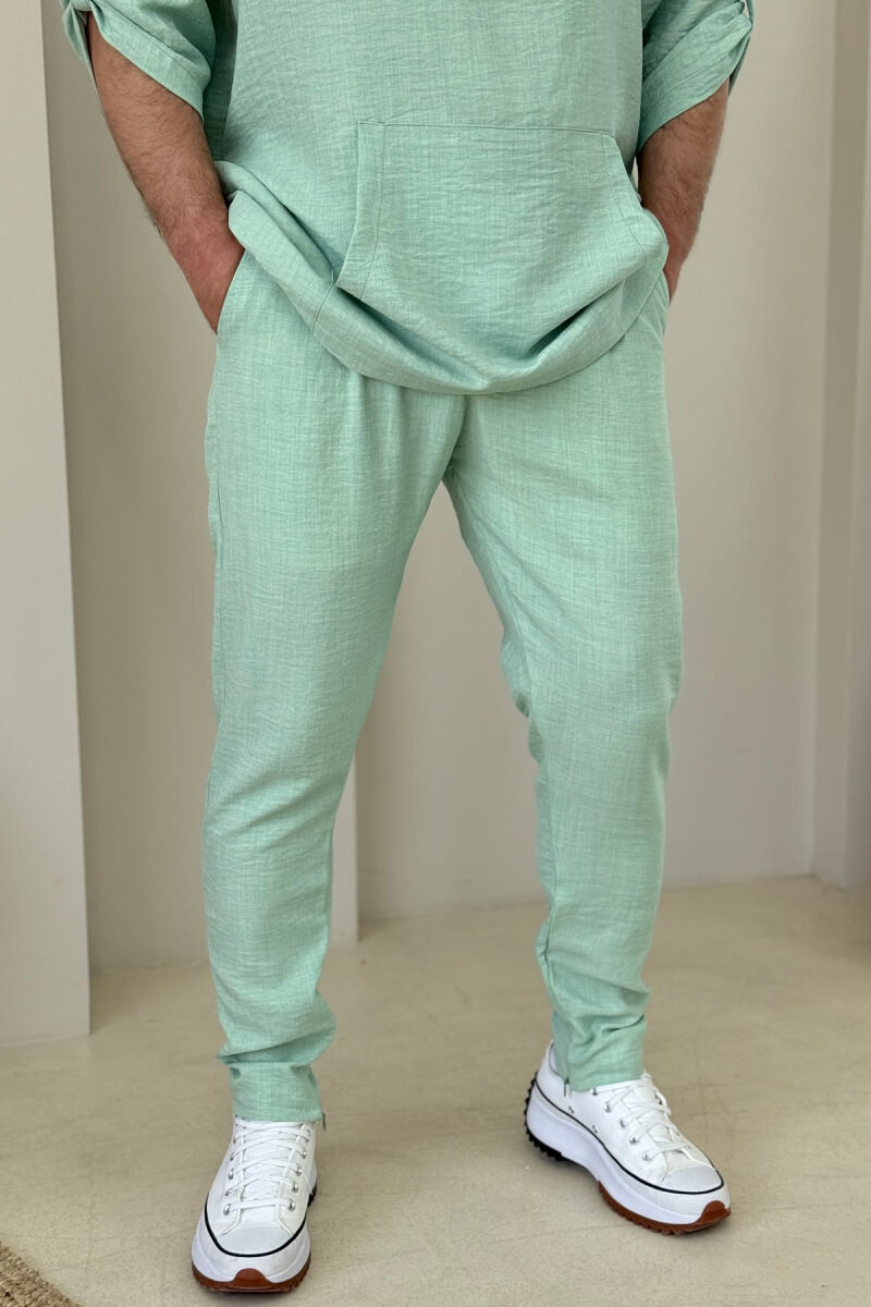 HOODED T-SHIRT+PANTS ONE COLOR MEN SET MINT/MENTE - 3