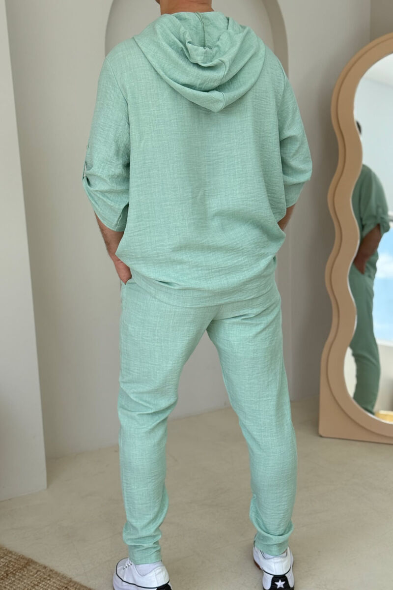 HOODED T-SHIRT+PANTS ONE COLOR MEN SET MINT/MENTE - 4