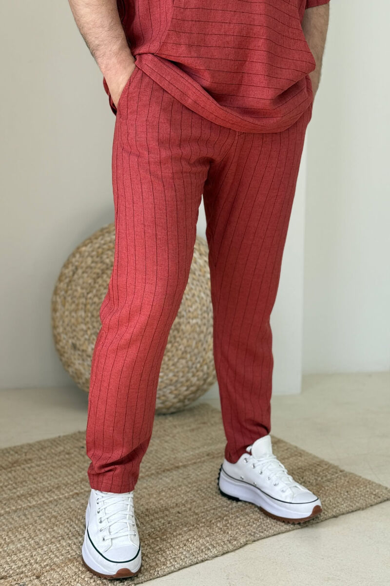 HOODED T-SHIRT+PANTS STRIPES MEN SET BRICK/TULLE - 3