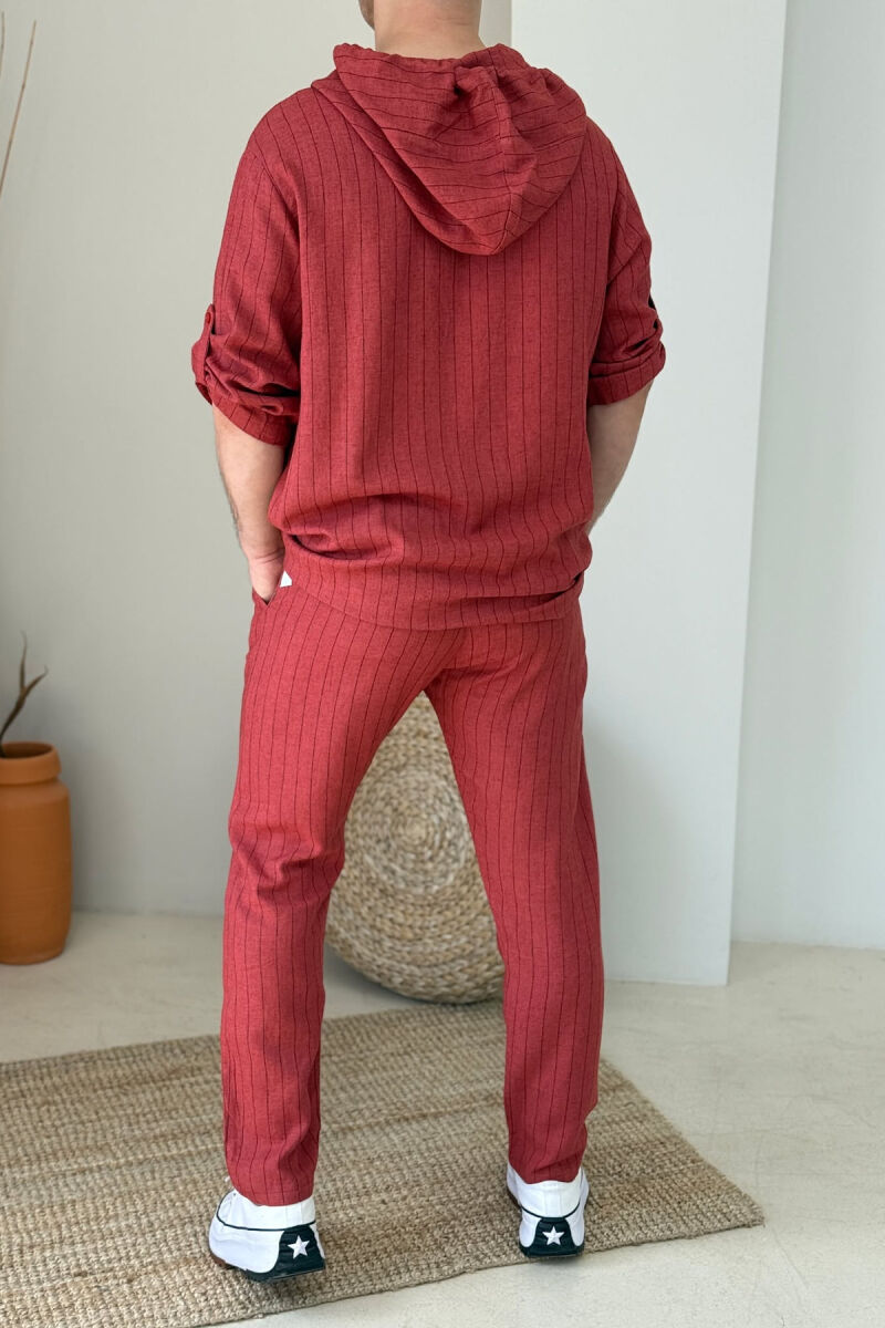 HOODED T-SHIRT+PANTS STRIPES MEN SET BRICK/TULLE - 5