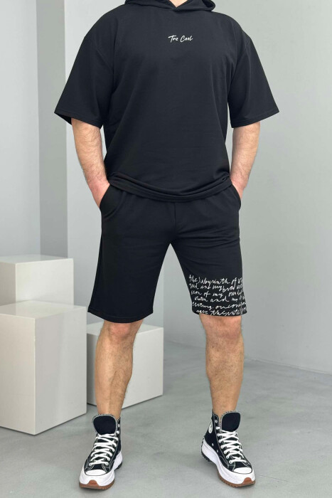 SET T-SHIRT+TUTA TË SHKURTRA PËR MESHKUJ NË NGJYRË E ZEZË 