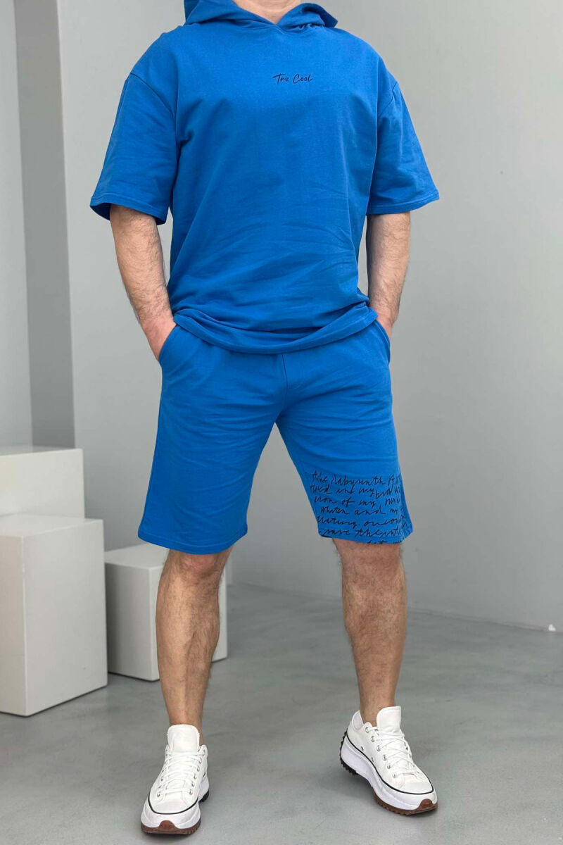 HOODED T-SHIRT+SHORT SWEATPANTS MEN SET ELECTRIC BLUE/BLEL - 1