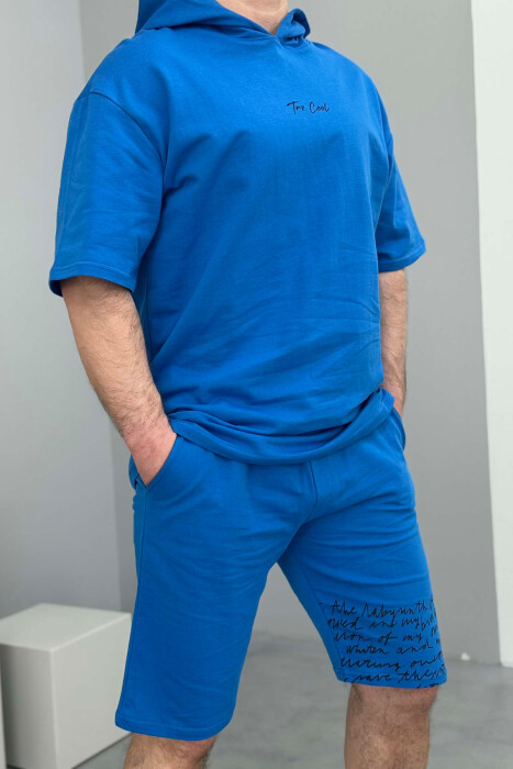 HOODED T-SHIRT+SHORT SWEATPANTS MEN SET ELECTRIC BLUE/BLEL - 2