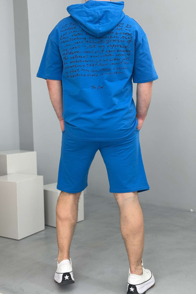 HOODED T-SHIRT+SHORT SWEATPANTS MEN SET ELECTRIC BLUE/BLEL - 3