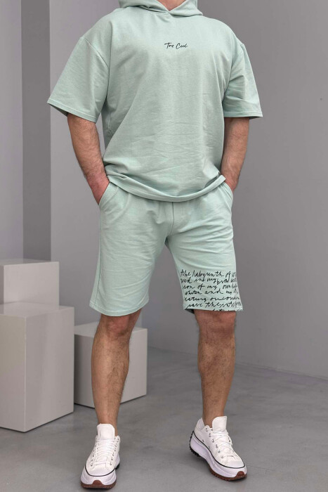 SET T-SHIRT+TUTA TË SHKURTRA PËR MESHKUJ NË NGJYRË MENTE 