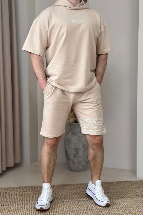 HOODED T-SHIRT+SHORT SWEATPANTS MEN SET WHITE-BEIGE/BABZH 