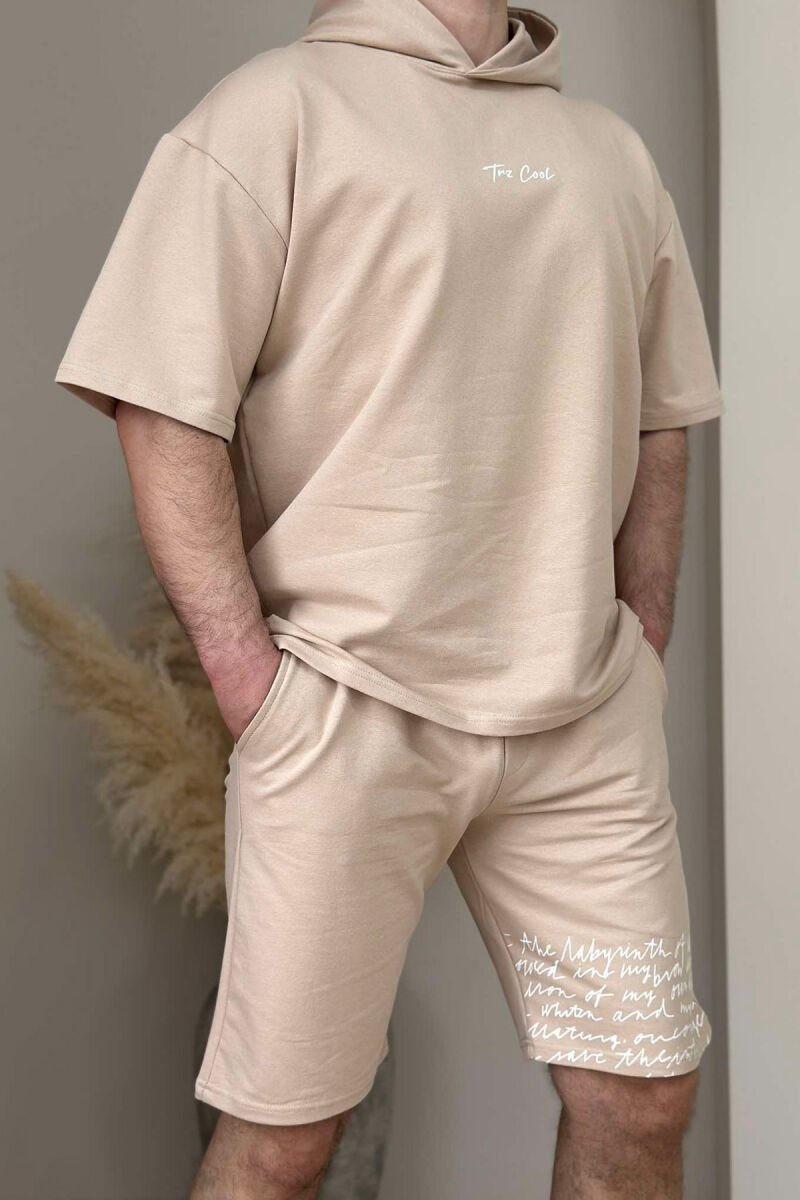 HOODED T-SHIRT+SHORT SWEATPANTS MEN SET WHITE-BEIGE/BABZH - 2