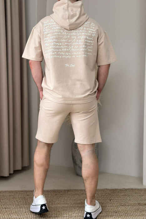 HOODED T-SHIRT+SHORT SWEATPANTS MEN SET WHITE-BEIGE/BABZH - 3