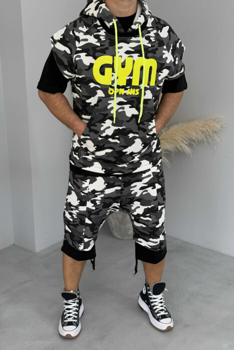 HOODED TANK TOP+SHORTS DESIGNED MEN SET DARK GREY/GEE - KLAUDIO FASHION