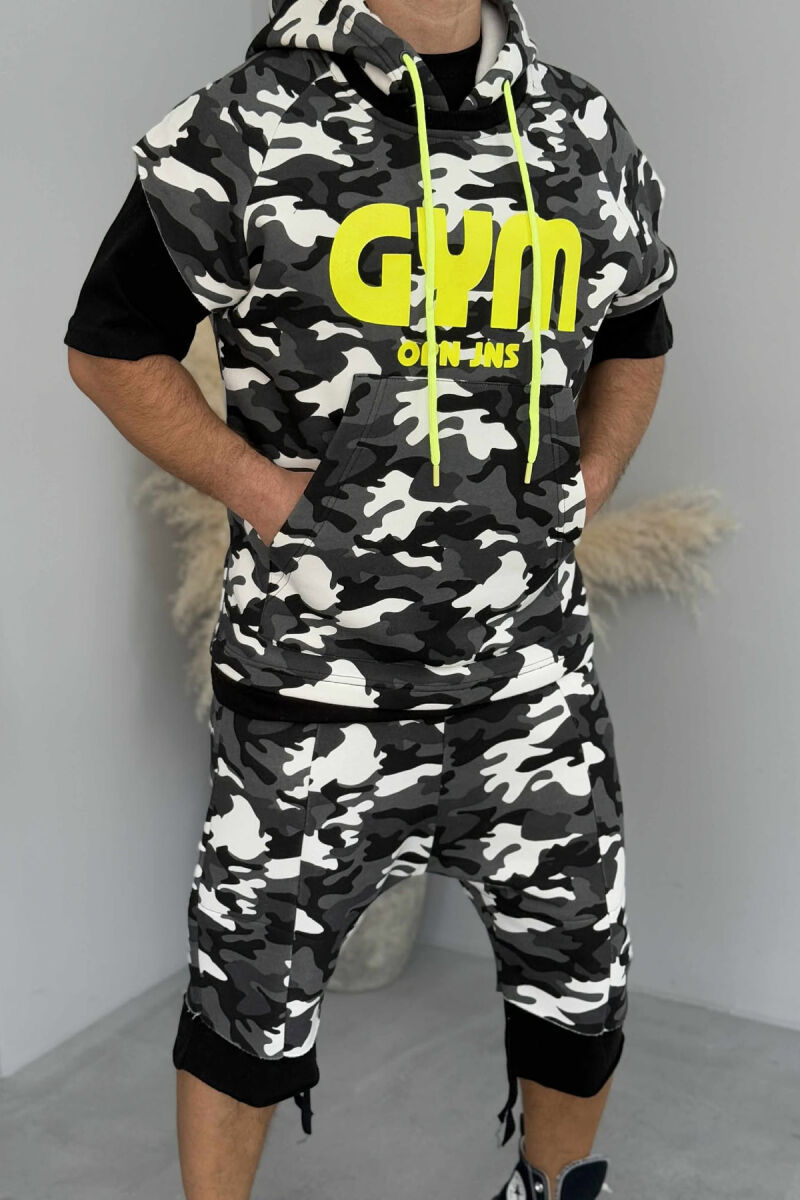 HOODED TANK TOP+SHORTS DESIGNED MEN SET DARK GREY/GEE - 2