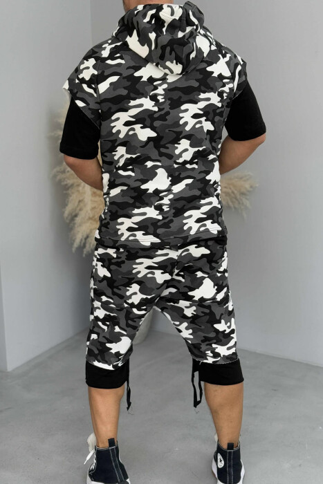 HOODED TANK TOP+SHORTS DESIGNED MEN SET DARK GREY/GEE - 4