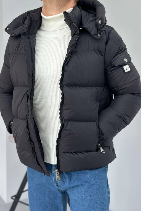 HOODED TWO BUTTONS MEN PUFFER BLACK/ E ZEZE - 1