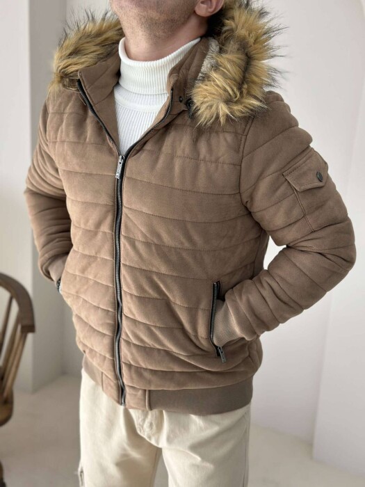 HOODED MEN PUFFER JACKET BEIGE/BEZHE 