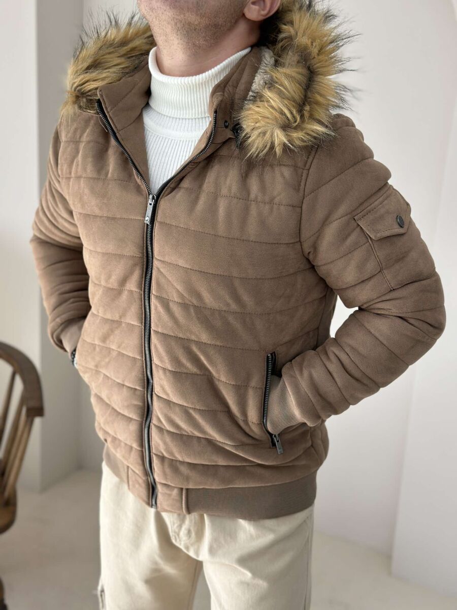 HOODED MEN PUFFER JACKET BEIGE/BEZHE - 1