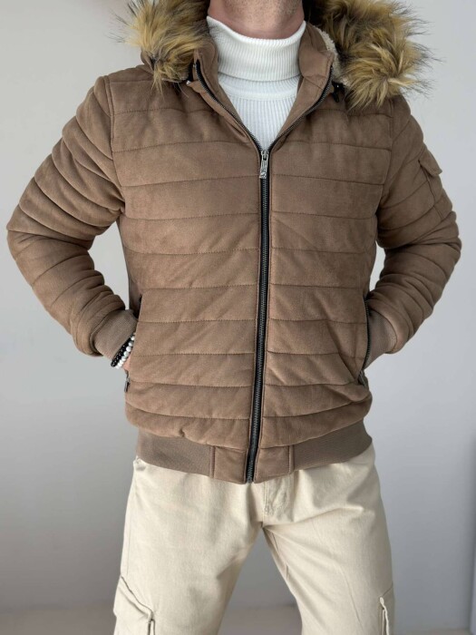 HOODED MEN PUFFER JACKET BEIGE/BEZHE - 2