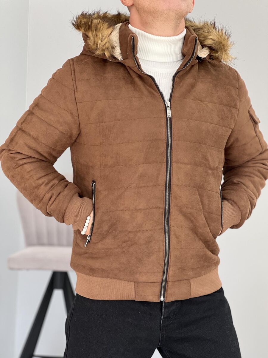 HOODED MEN PUFFER JACKET BROWN/KAFE - 1