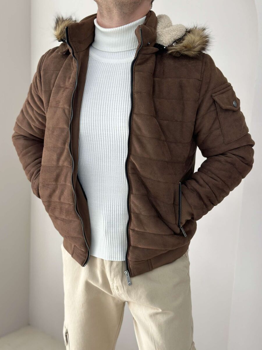 HOODED MEN PUFFER JACKET DARK BROWN/KAE - 2