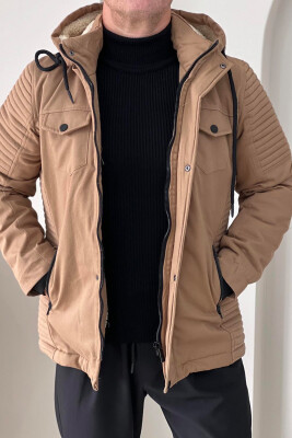 HOODED MEN PUFFER JACKET BEIGE/BEZHE 