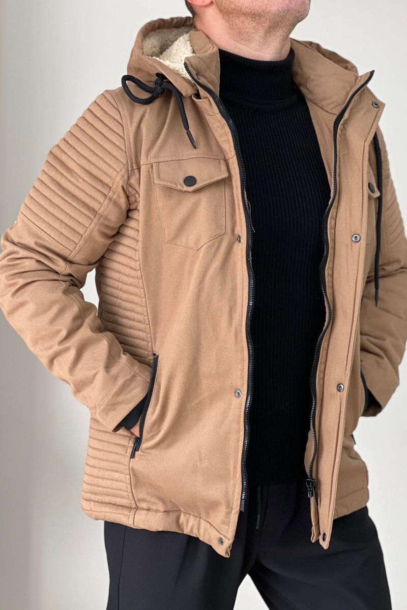 HOODED MEN PUFFER JACKET BEIGE/BEZHE - 2