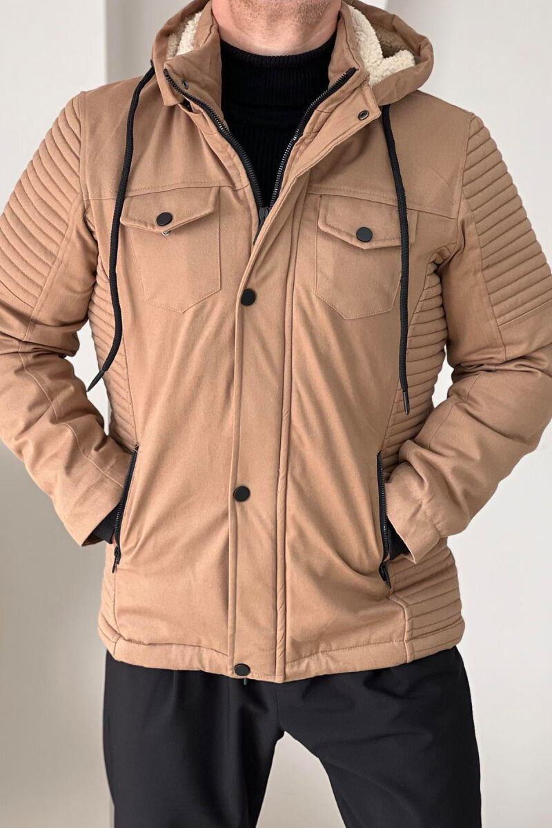 HOODED MEN PUFFER JACKET BEIGE/BEZHE - 6