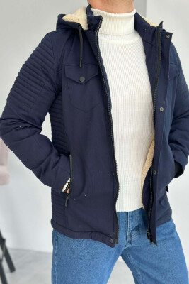 HOODED MEN PUFFER JACKET DARK BLUE/BEE 