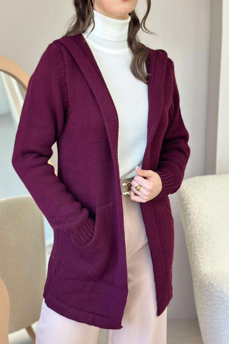 HOODED WOMEN CARDIGAN WITH POCKETS BUYRDGUNDY/VISHNJE - 2