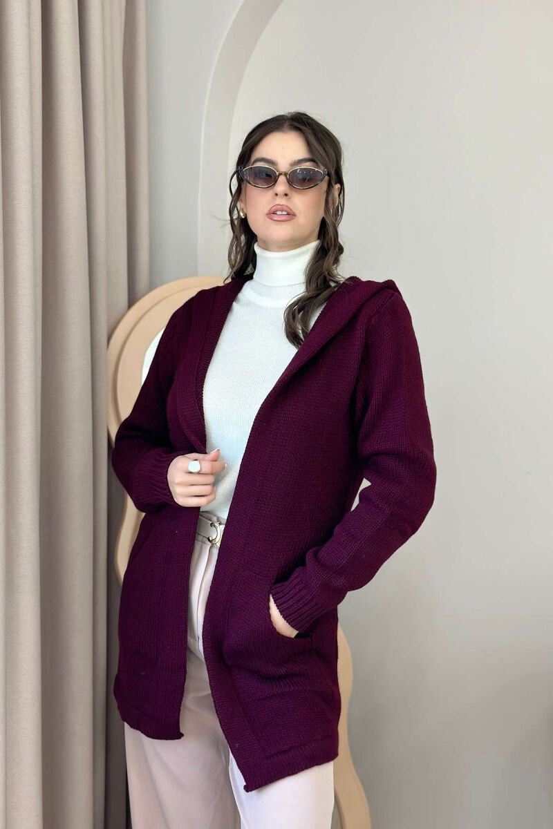 HOODED WOMEN CARDIGAN WITH POCKETS BUYRDGUNDY/VISHNJE - 5