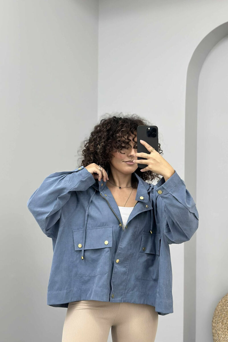 ONE COLOR HOODED WOMEN JACKET BLUE/BLU - 1