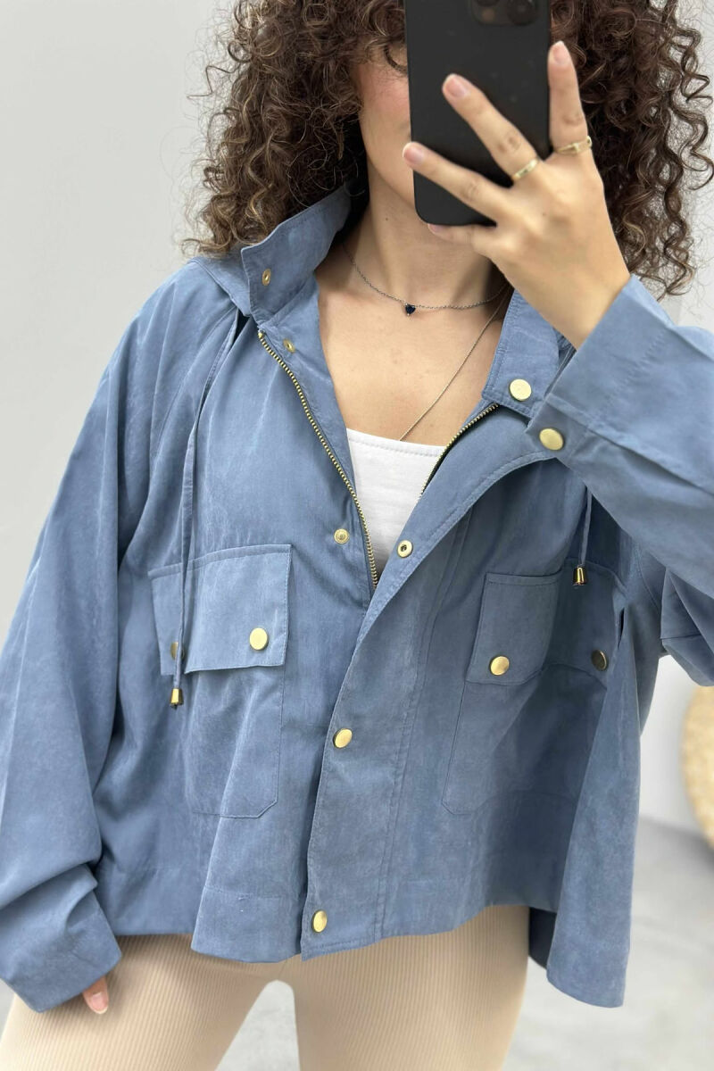 ONE COLOR HOODED WOMEN JACKET BLUE/BLU - 2