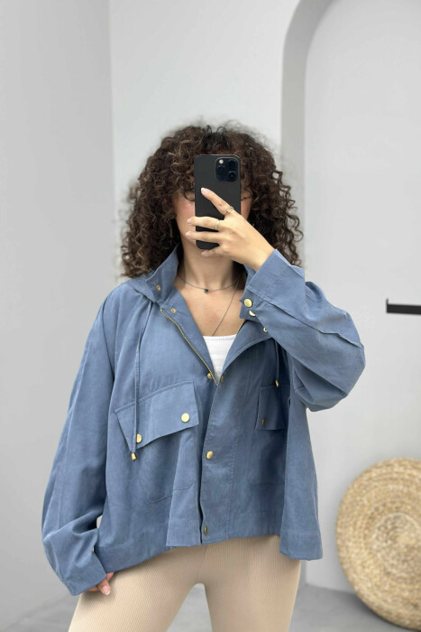 ONE COLOR HOODED WOMEN JACKET BLUE/BLU - 3