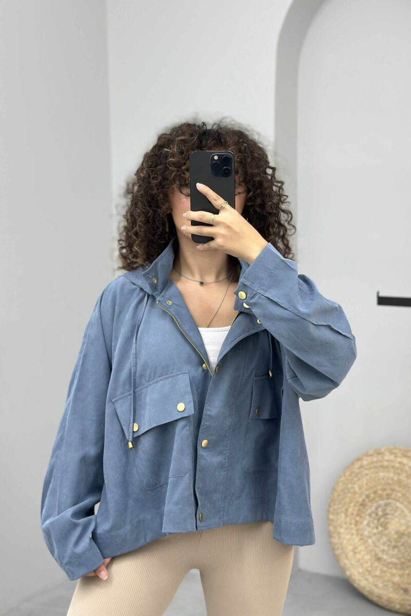 ONE COLOR HOODED WOMEN JACKET BLUE/BLU - 3