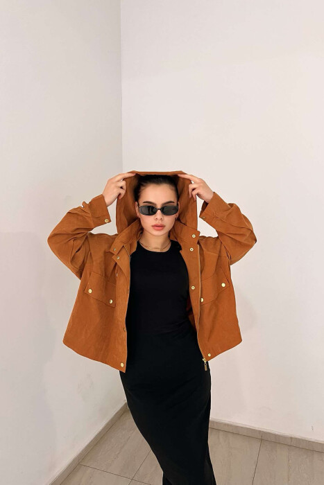  HOODED WOMEN JACKET IN BROWN COLOR - 2