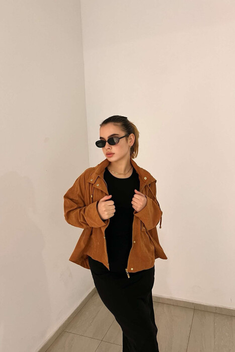  HOODED WOMEN JACKET IN BROWN COLOR - 5